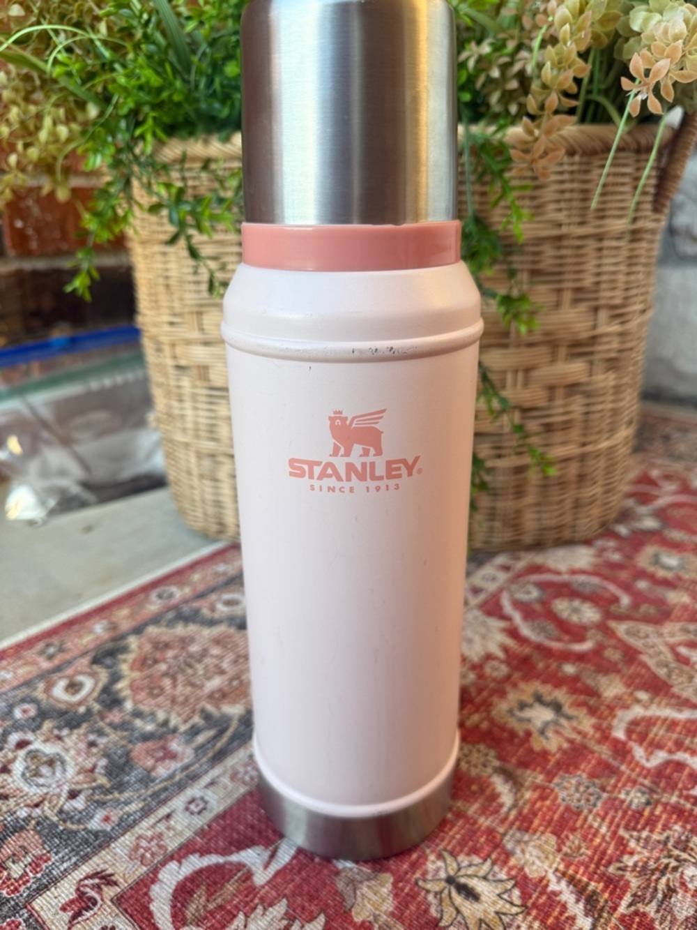Stanley Pink and Silver Insulated Bottle with Logo